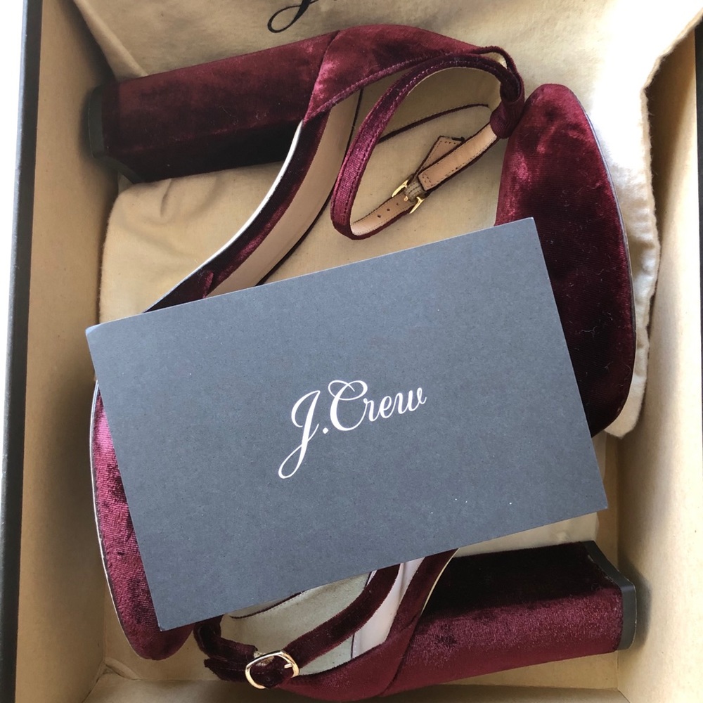 J Crew - Burgundy Velvet Strap Heels